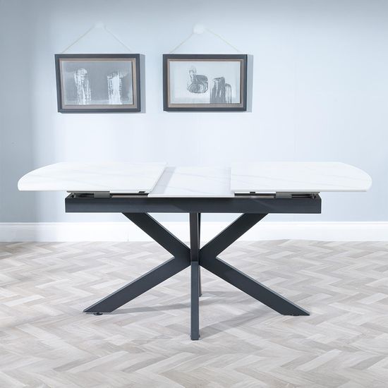 Bari 6-8 Seater White Ceramic Extending Dining Table with Black Star Base - 140cm-180cm